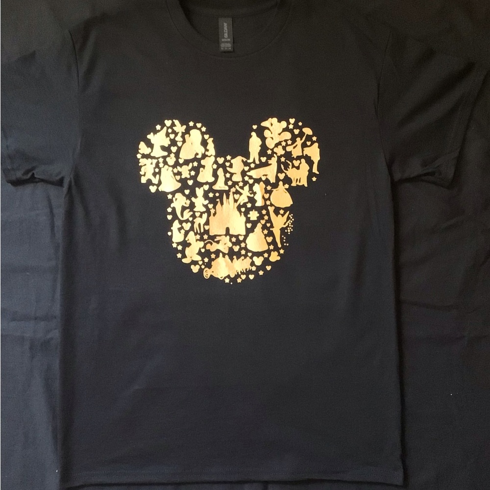 Black T-Shirt with Gold Mickey Mouse Design